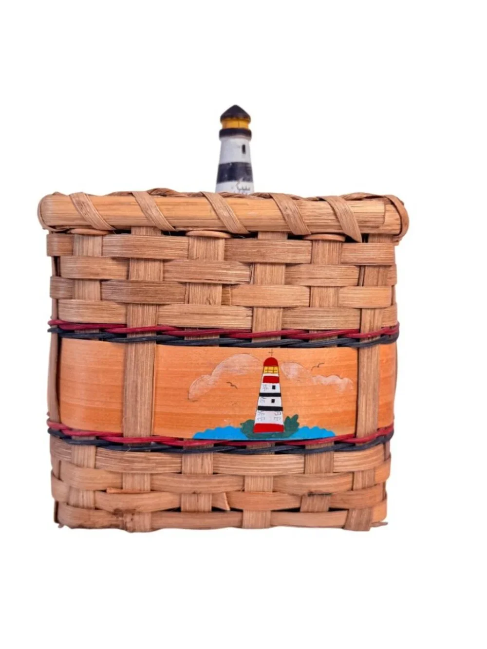 Vintage Karen Traub Originals Wicker Lighthouse Basket Coastal Nautical Folk Art